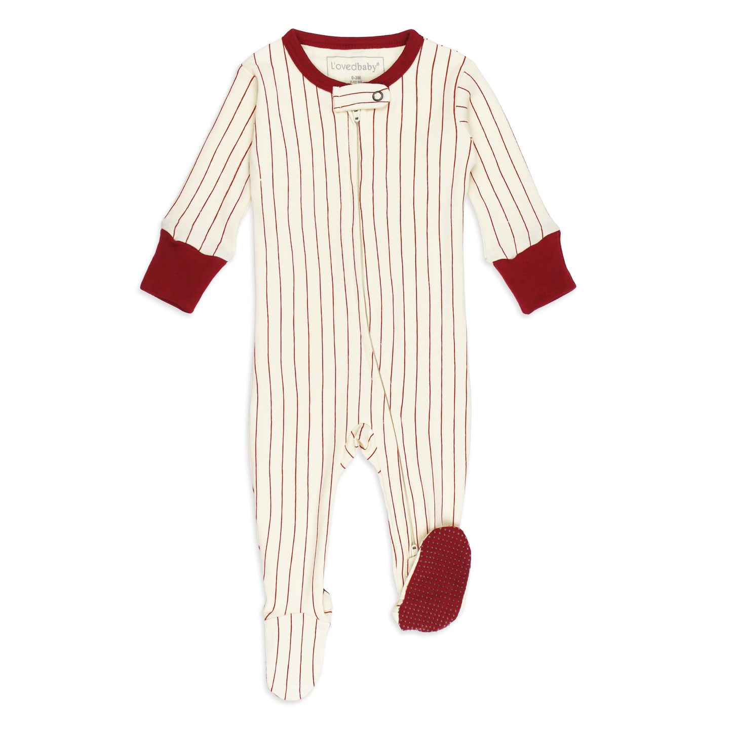 Organic Cuffed Zippered Footie in Crimson Stripe