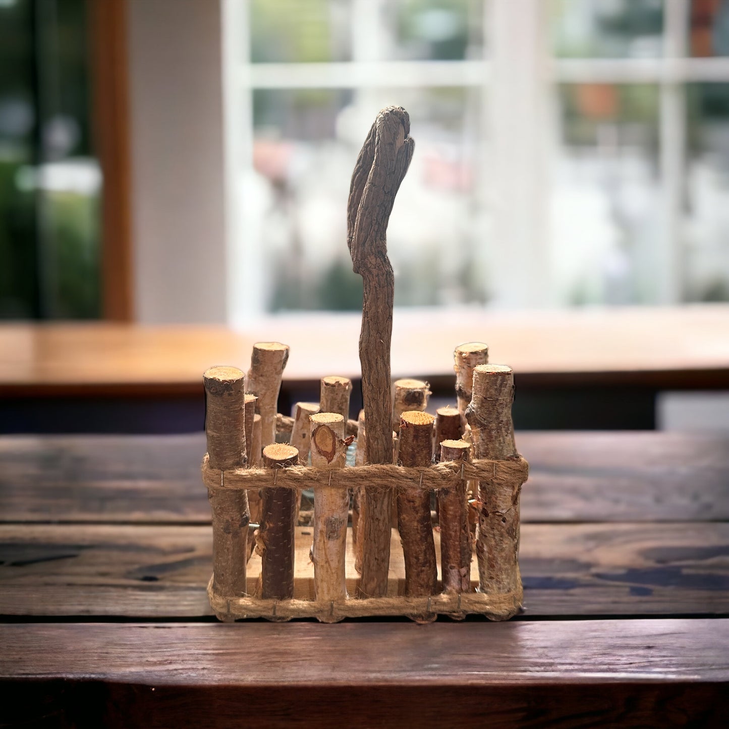 Wooden Candle/Wine Holder with Handle