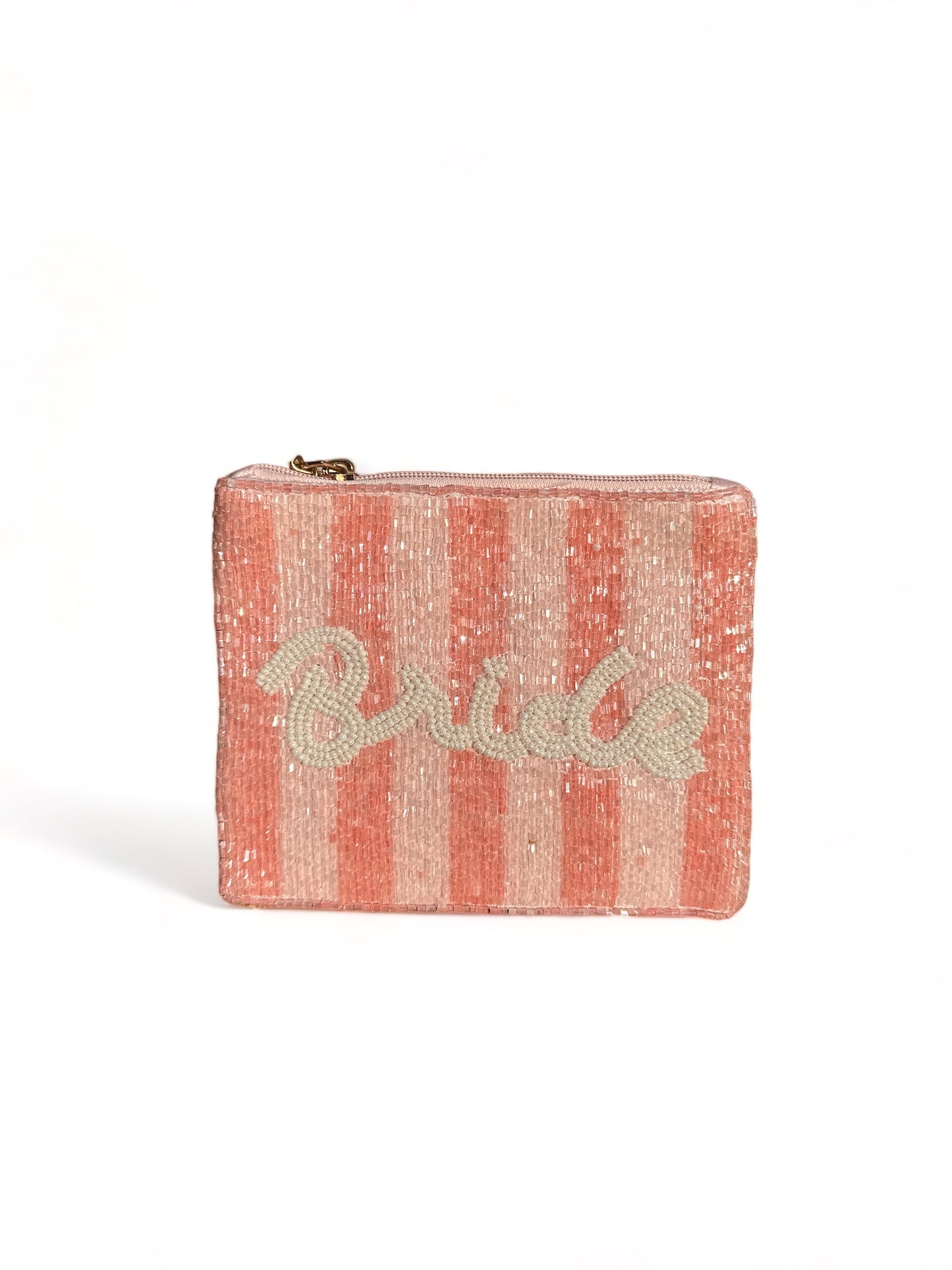 Pink Striped Beaded Bride Pouch