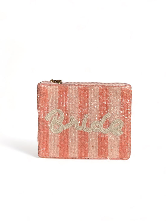 Pink Striped Beaded Bride Pouch