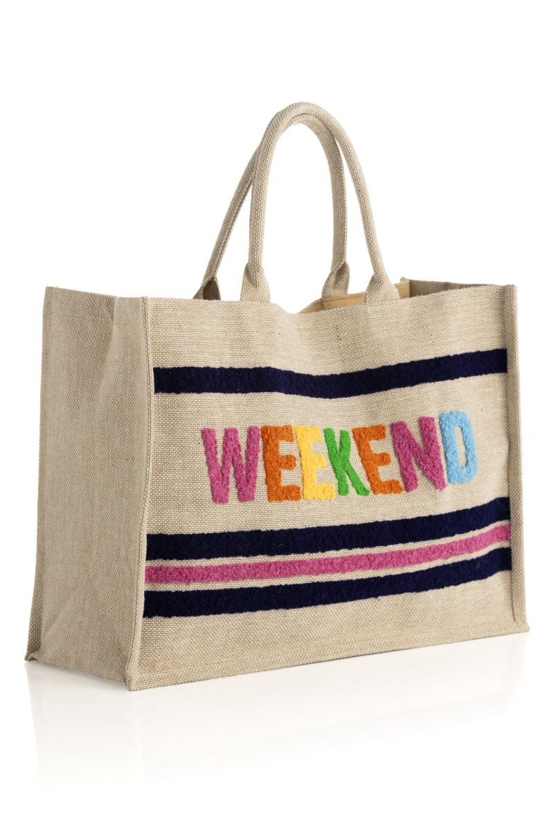 Weekend Beach Bag in Natural/Multi Color Chenille
