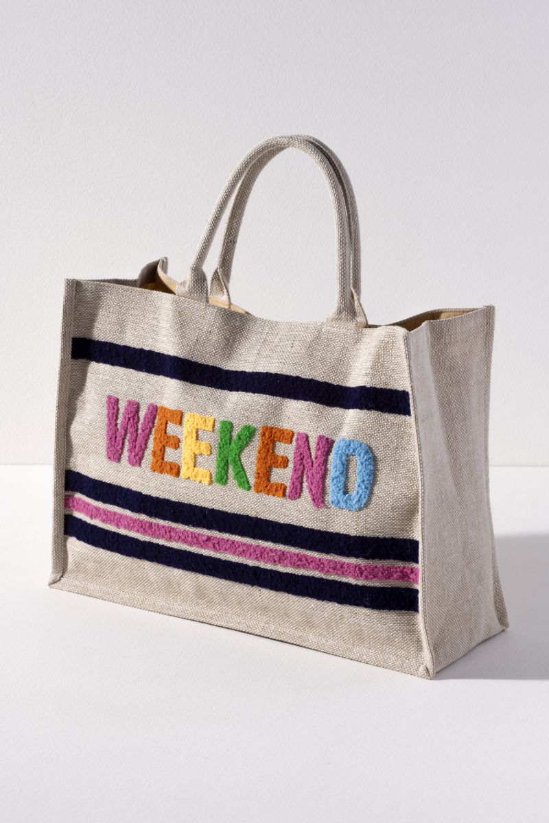 Weekend Beach Bag in Natural/Multi Color Chenille