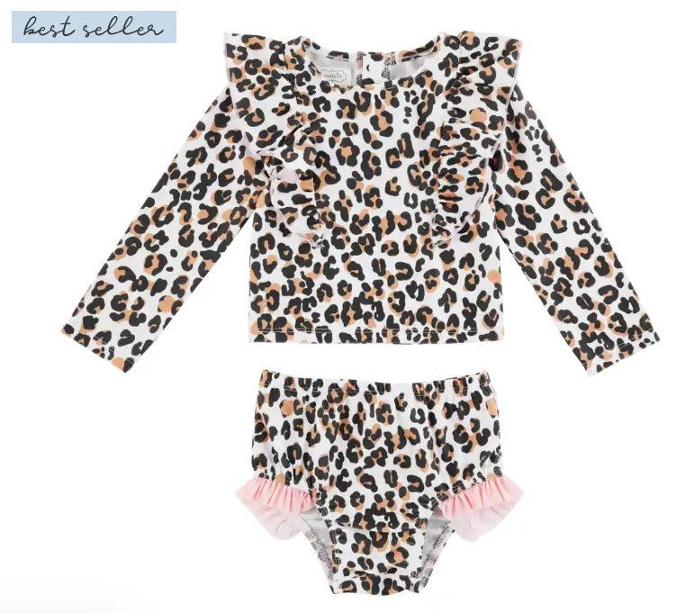 Ruffle Leopard Toddler Rash Guard Set