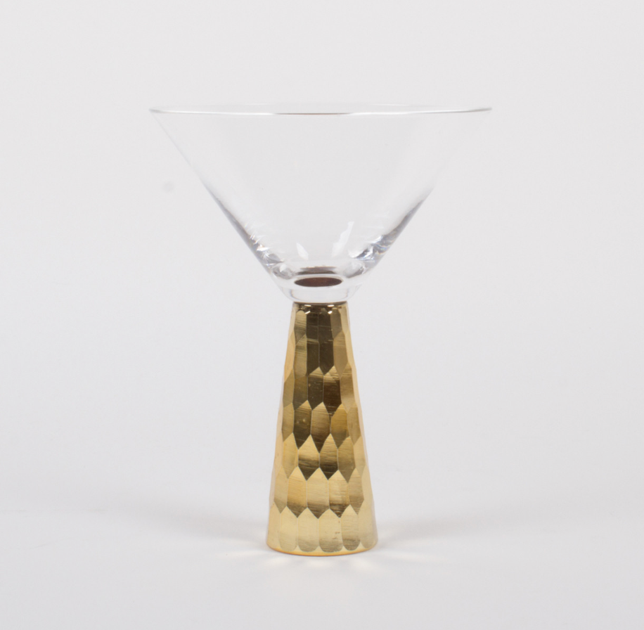 Hammered Martini Glass with Gold Geo