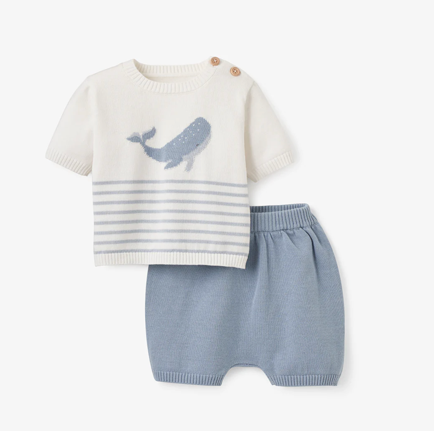 Whale Striped Knit Short Set