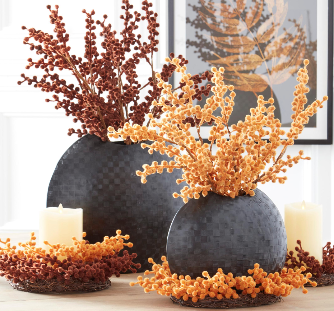 28" Orange Flocked Berry Stem