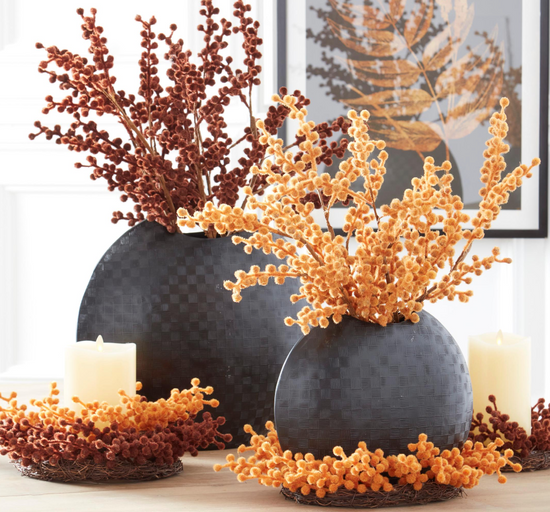 28" Orange Flocked Berry Stem
