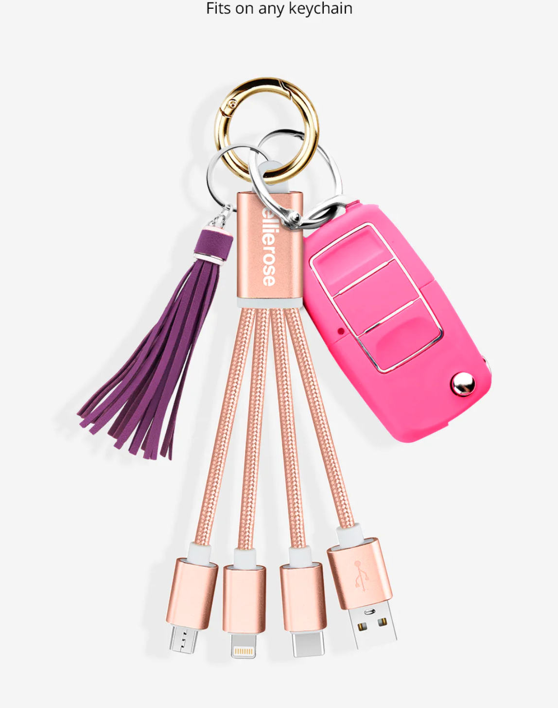 Rose Gold 3-in-1 Charging Cable Keychain