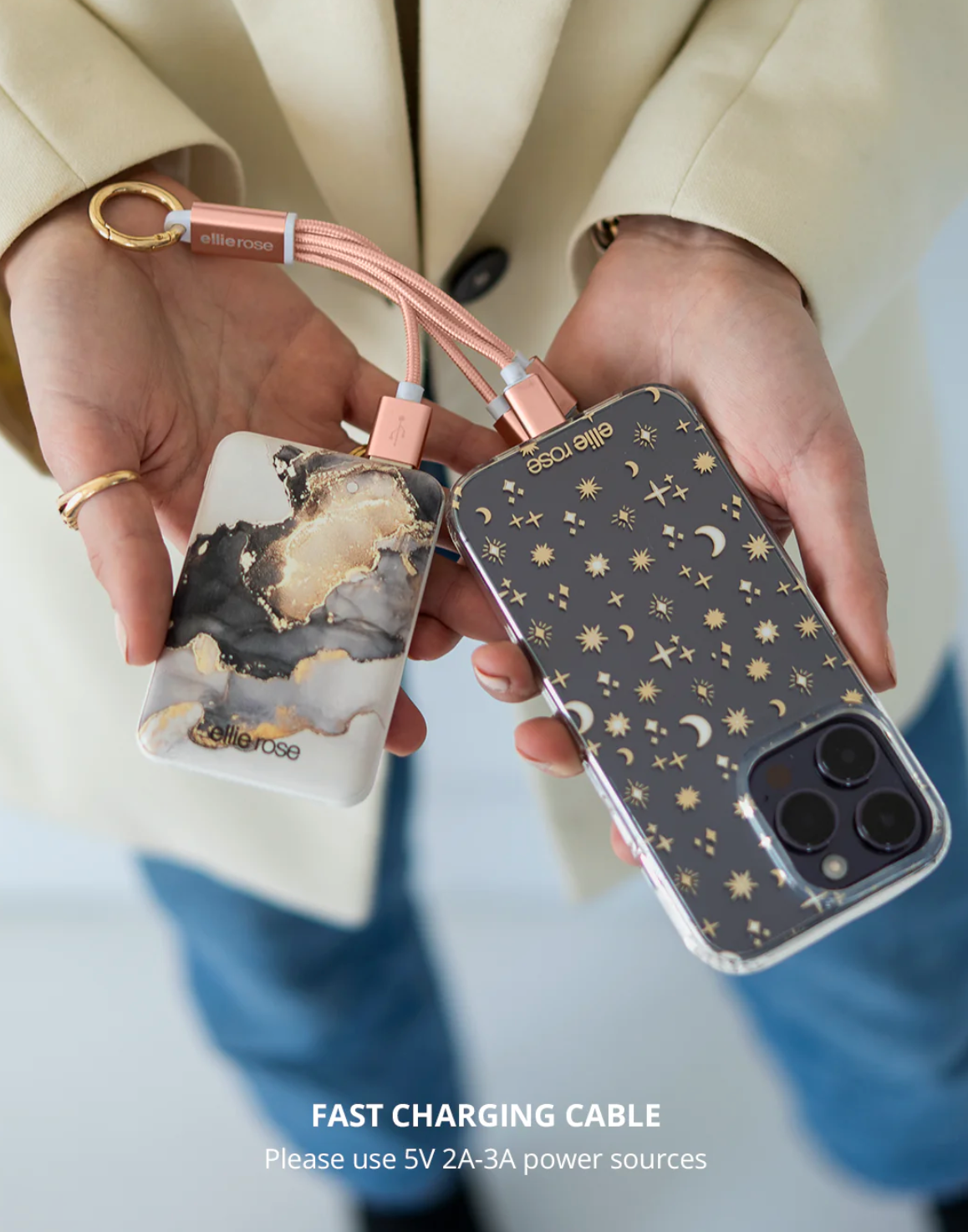 Rose Gold 3-in-1 Charging Cable Keychain
