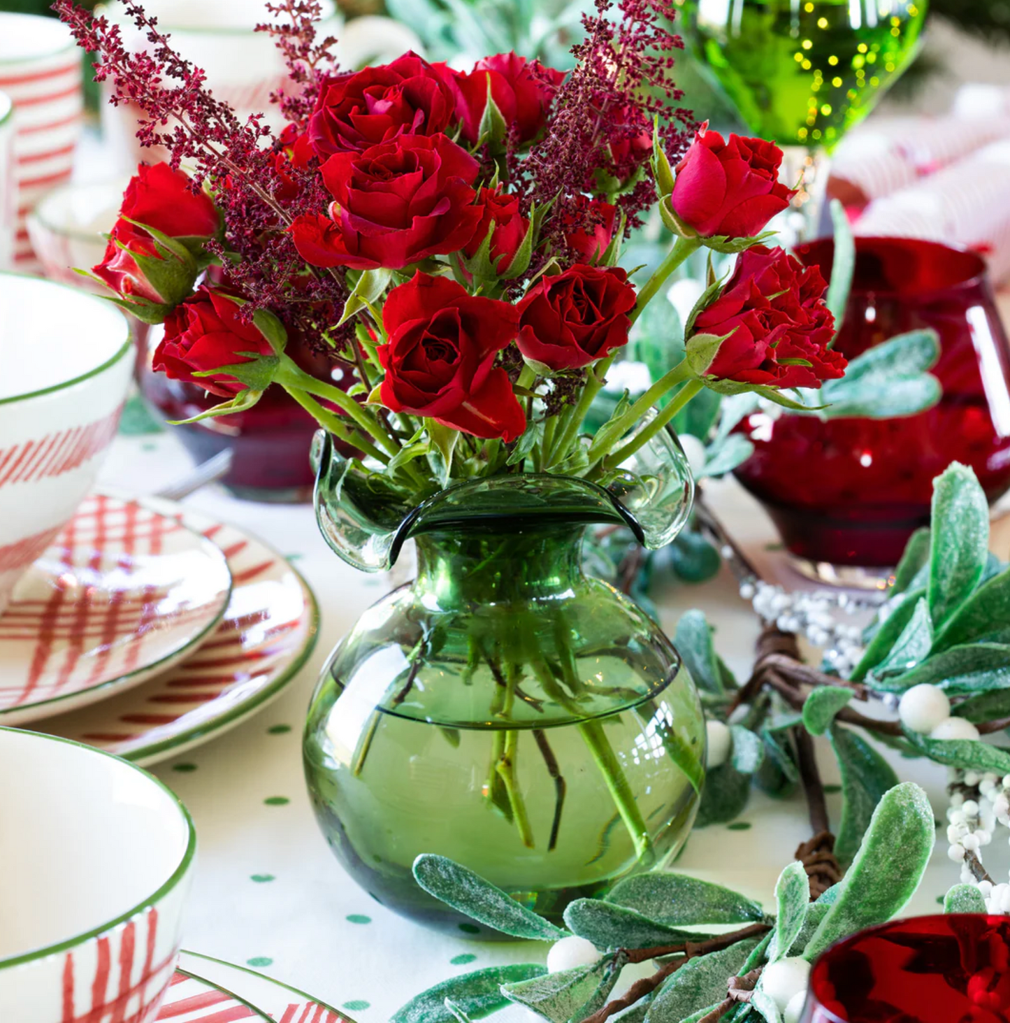 Hibiscus Dark Green Small Fluted Vase