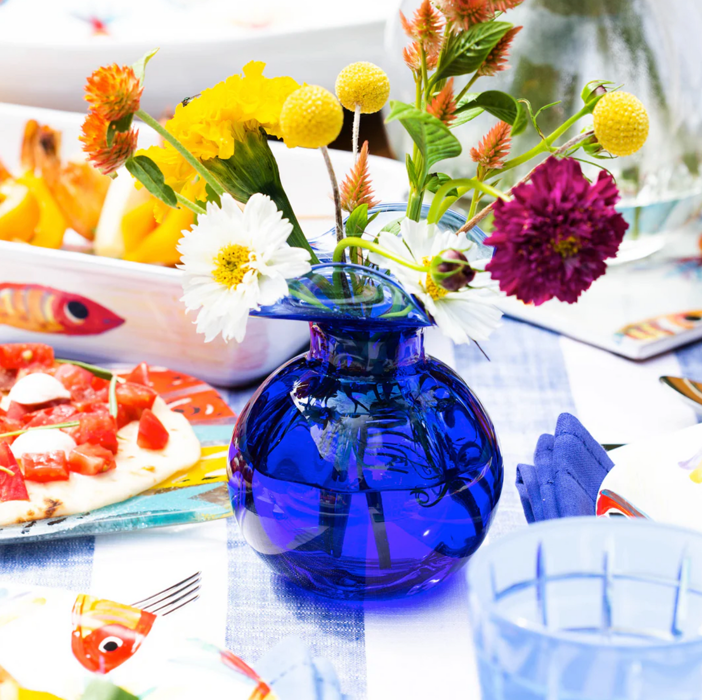 Hibiscus Glass Small Cobalt Bud Vase