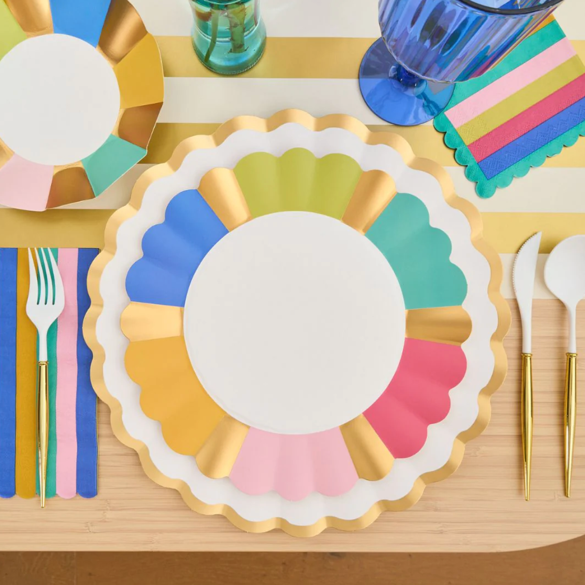 Scalloped Multicolor Salad Paper Plates Set/8