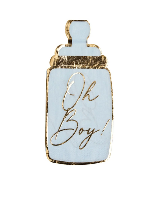 Baby Bottle Die Cut Guest Towel Hey Baby Blue - 16pkg