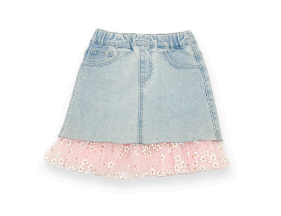 Daisy Mesh Trim Denim Skirt
