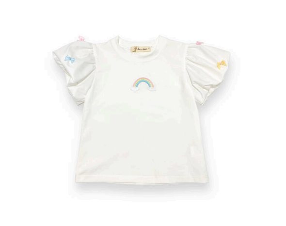 Rainbow Embellished Puff Sleeve Tee