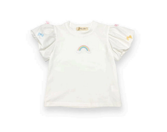 Rainbow Embellished Puff Sleeve Tee
