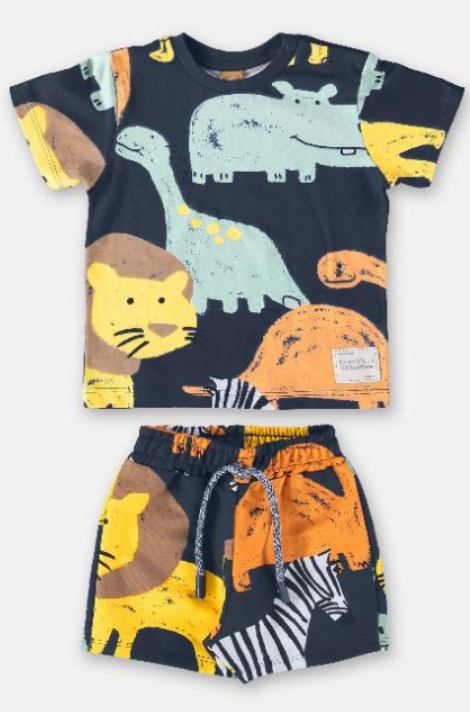 Black Roaming Jungle T-shirt & Bermuda Set