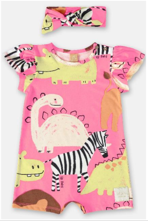 Hot Pink Jungle Friends Romper & Headband Set