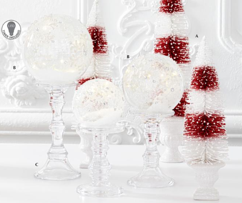 Clear LED Snowflake Tabletop Glass Globes with Timers