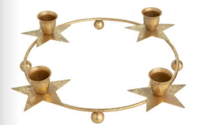 Gold Foiled Metal Candle Ring with Star Taper Holders