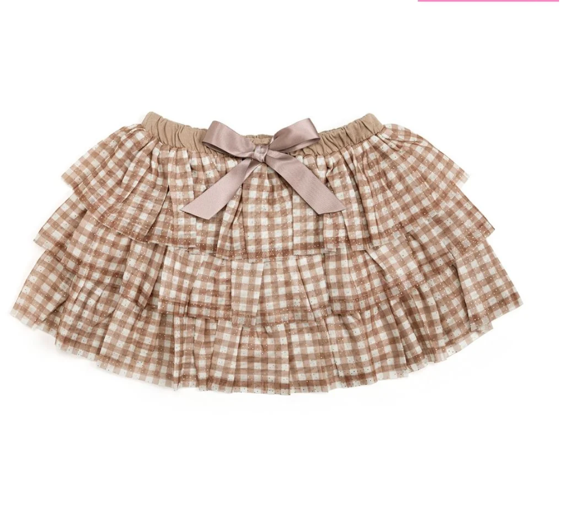 Gingham Printed Tulle Tiered Tutu