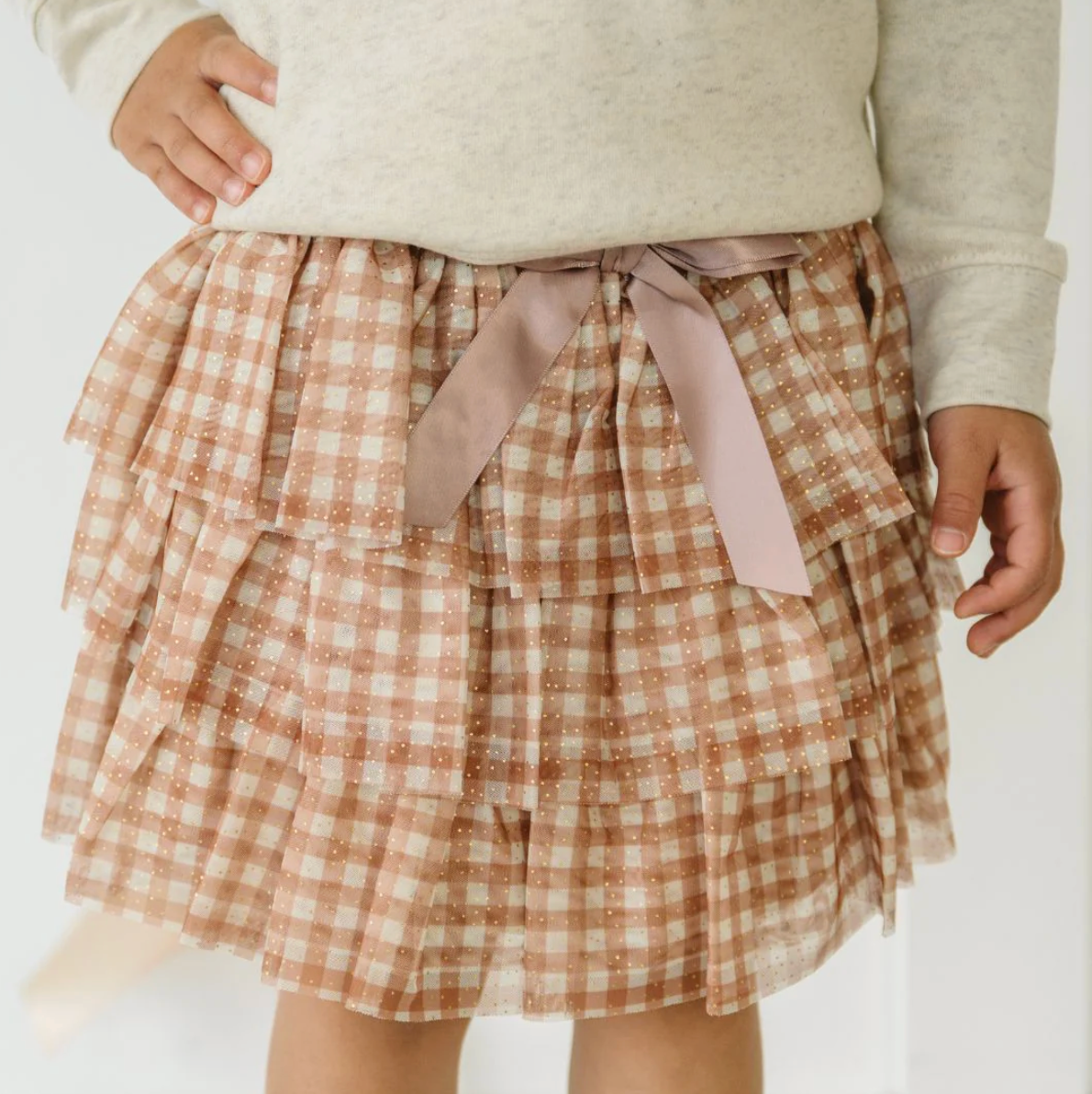 Gingham Printed Tulle Tiered Tutu