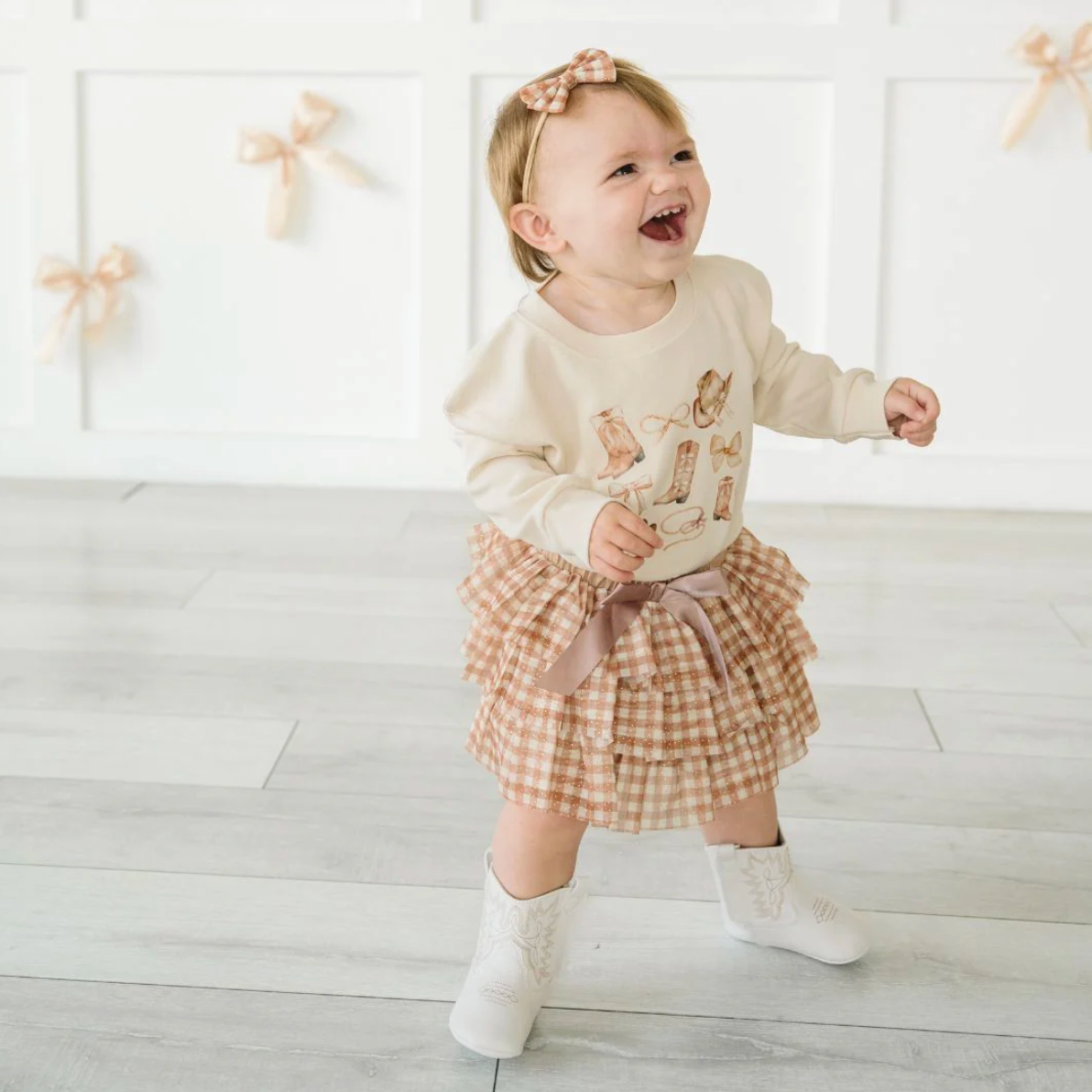 Gingham Printed Tulle Tiered Tutu