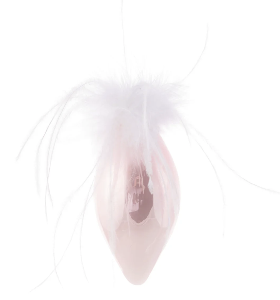 Shiny Feather Top Glass Teardrop Ornament