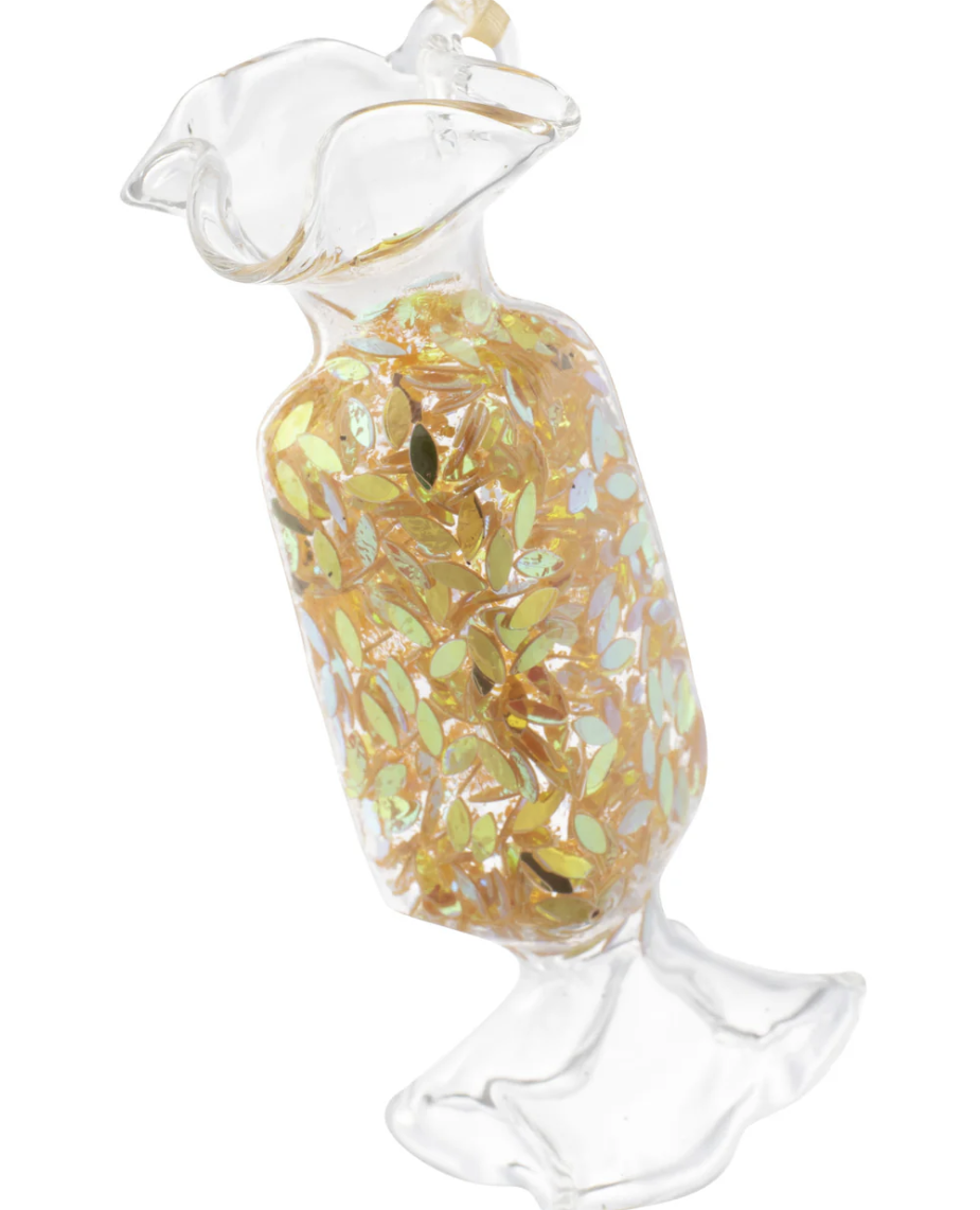 Confetti Rectangle Wrapped Candy Glass Ornament