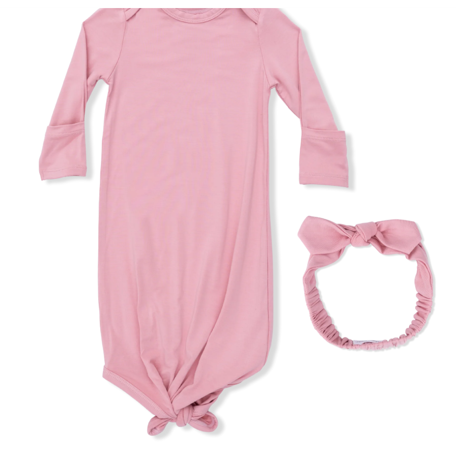 Solid Rose Elegance-Knotted Gown and Headband