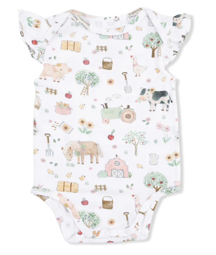 Cute Farm Animals Pink-Ruffle Sleeve Bodysuit