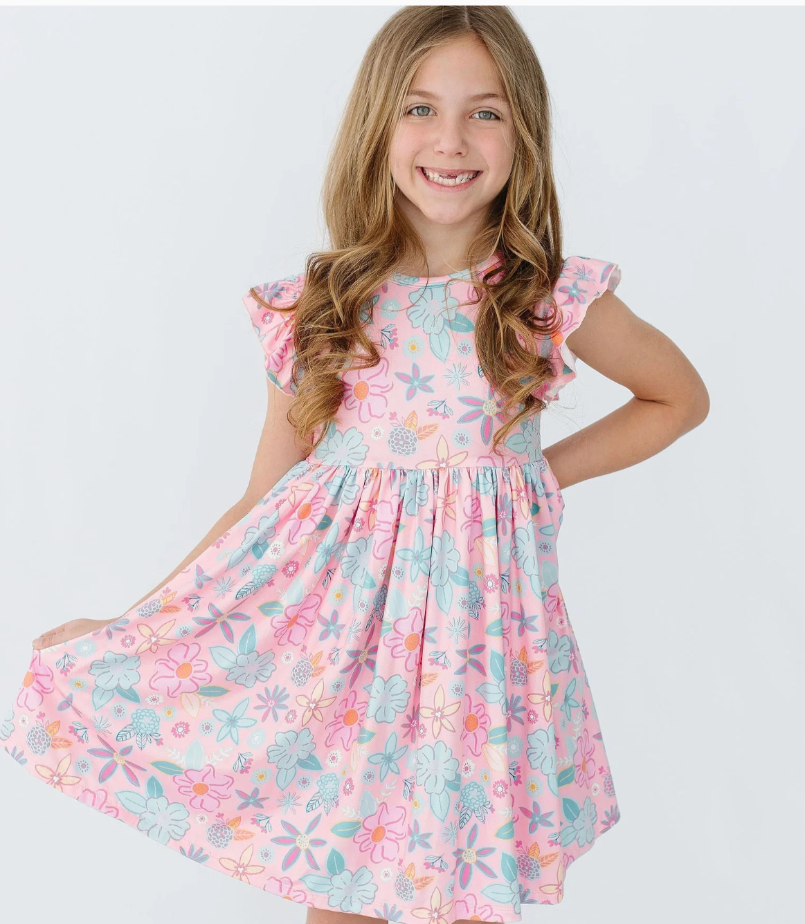 Beachy Blooms Flutter Sleeve Twirl Dress