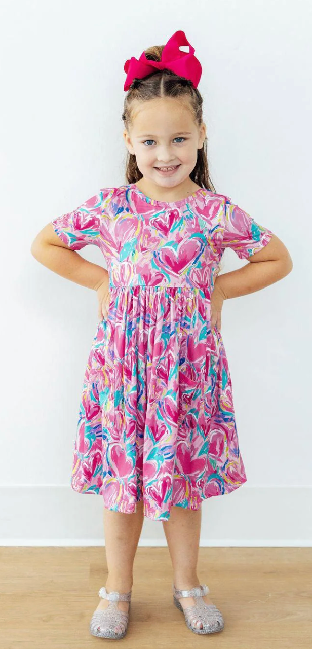 Sweetheart Scribble S/S Pocket Twirl Dress 