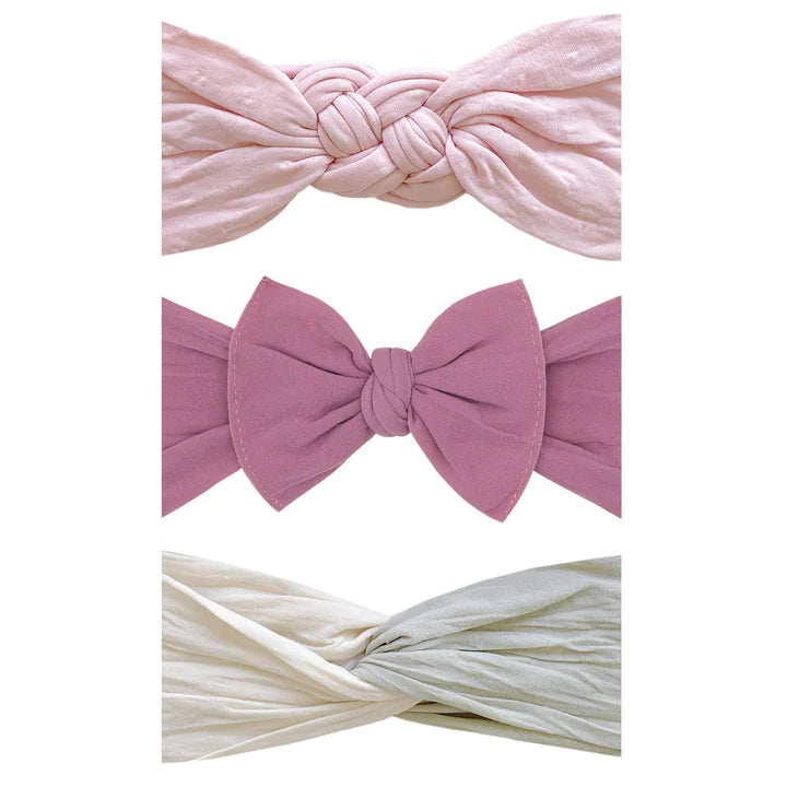 The 3 Amigas Bow Pack: Mauve+Rose quartz dot+Oatmeal/mushroom