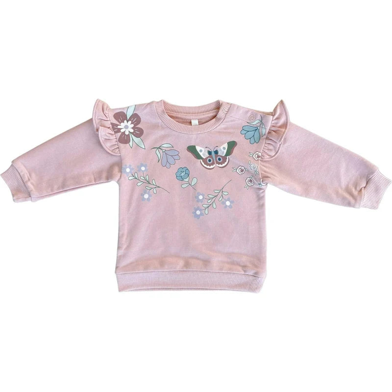 Misty Rose Butterfly Ruffle Sweatshirt
