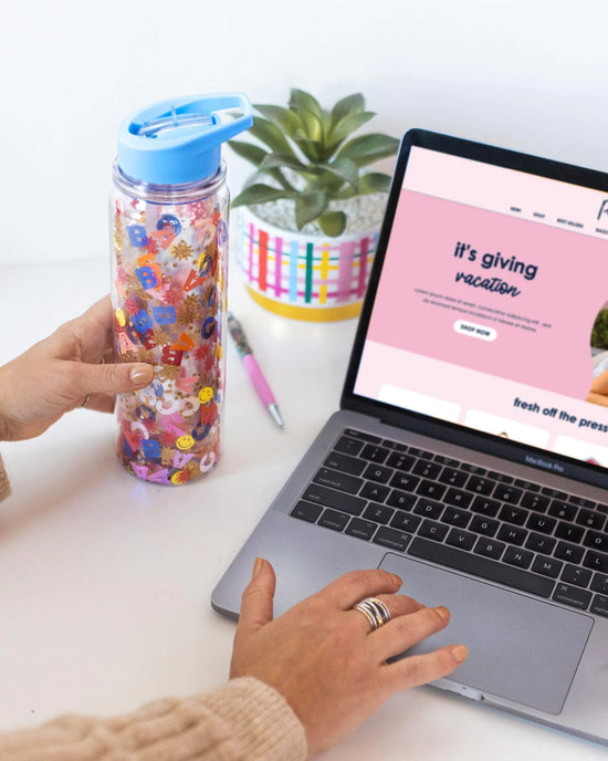 Load image into Gallery viewer, Little Letters Confetti Water Bottle with Straw
