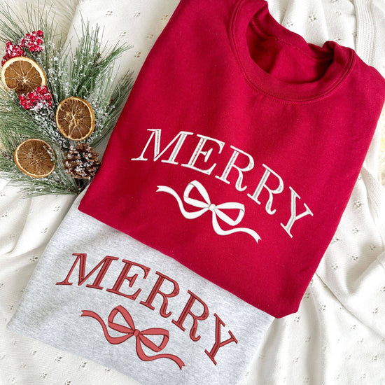 Coquette Merry Bow Embroidered Crewneck Sweatshirt: Cotton / Polyester