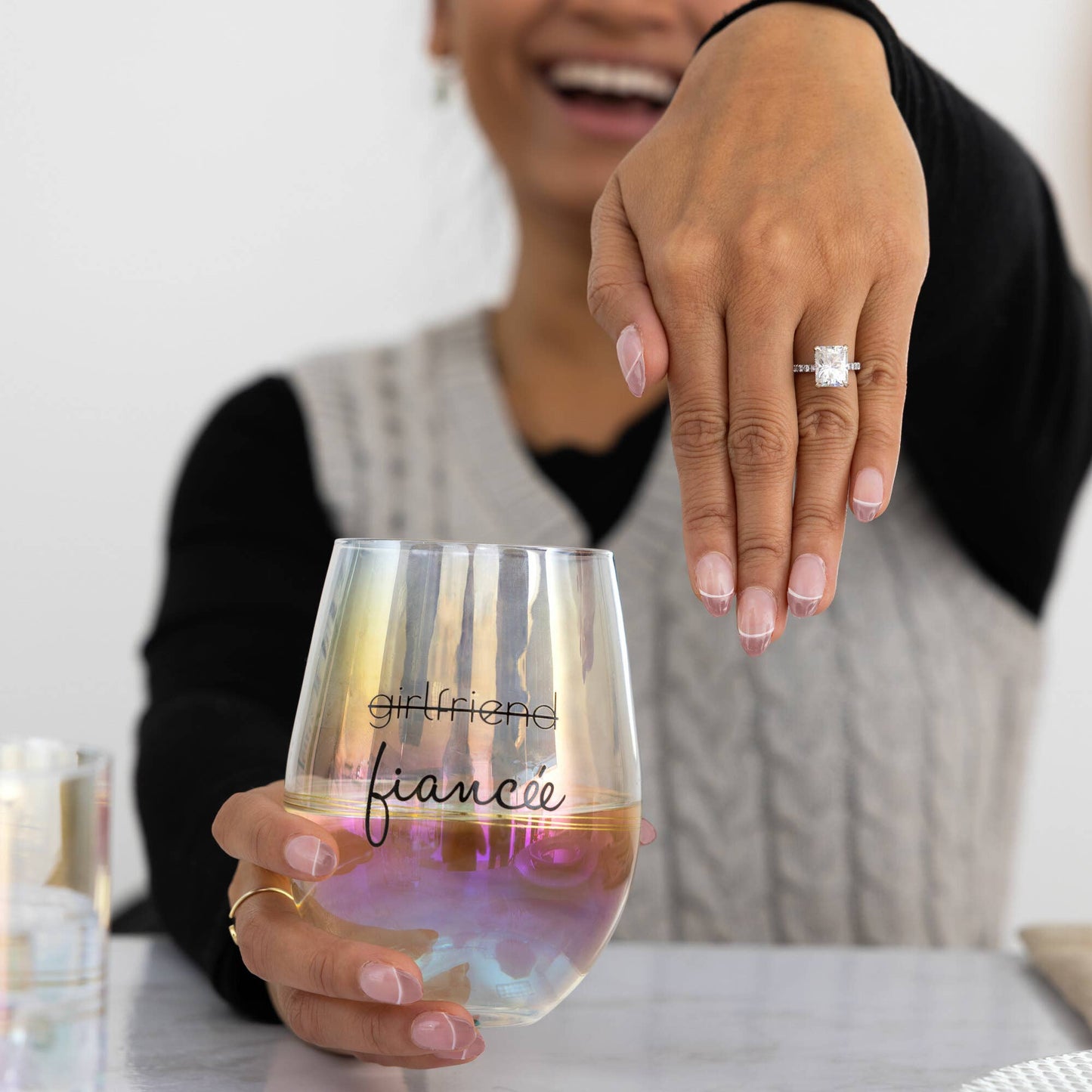 Set/2 Fiancé/Fiancée - 11 oz Rocks & 18 oz Stemless Wine Glass Set