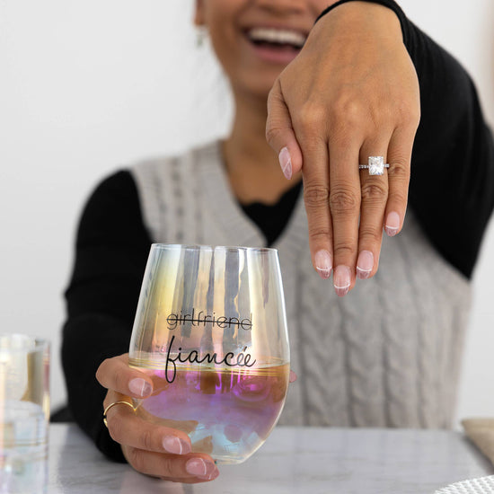 Load image into Gallery viewer, Set/2 Fiancé/Fiancée - 11 oz Rocks &amp;amp; 18 oz Stemless Wine Glass Set

