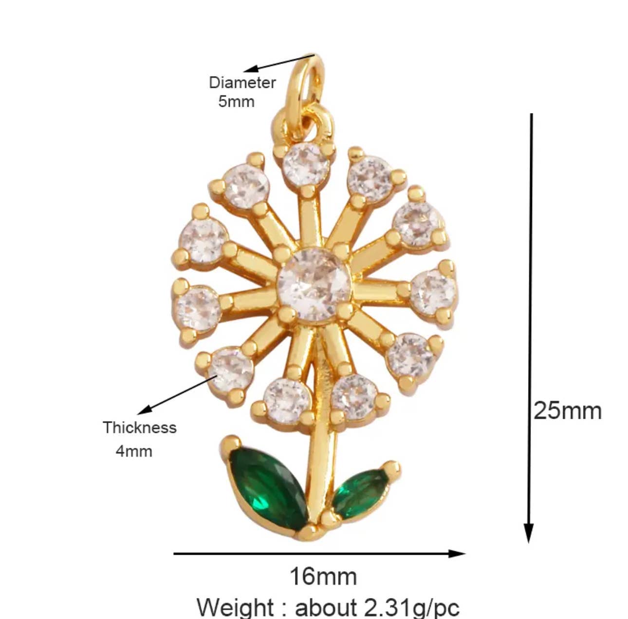 Large Dandelion Pave Charm for Charm Bar & Charm Necklaces