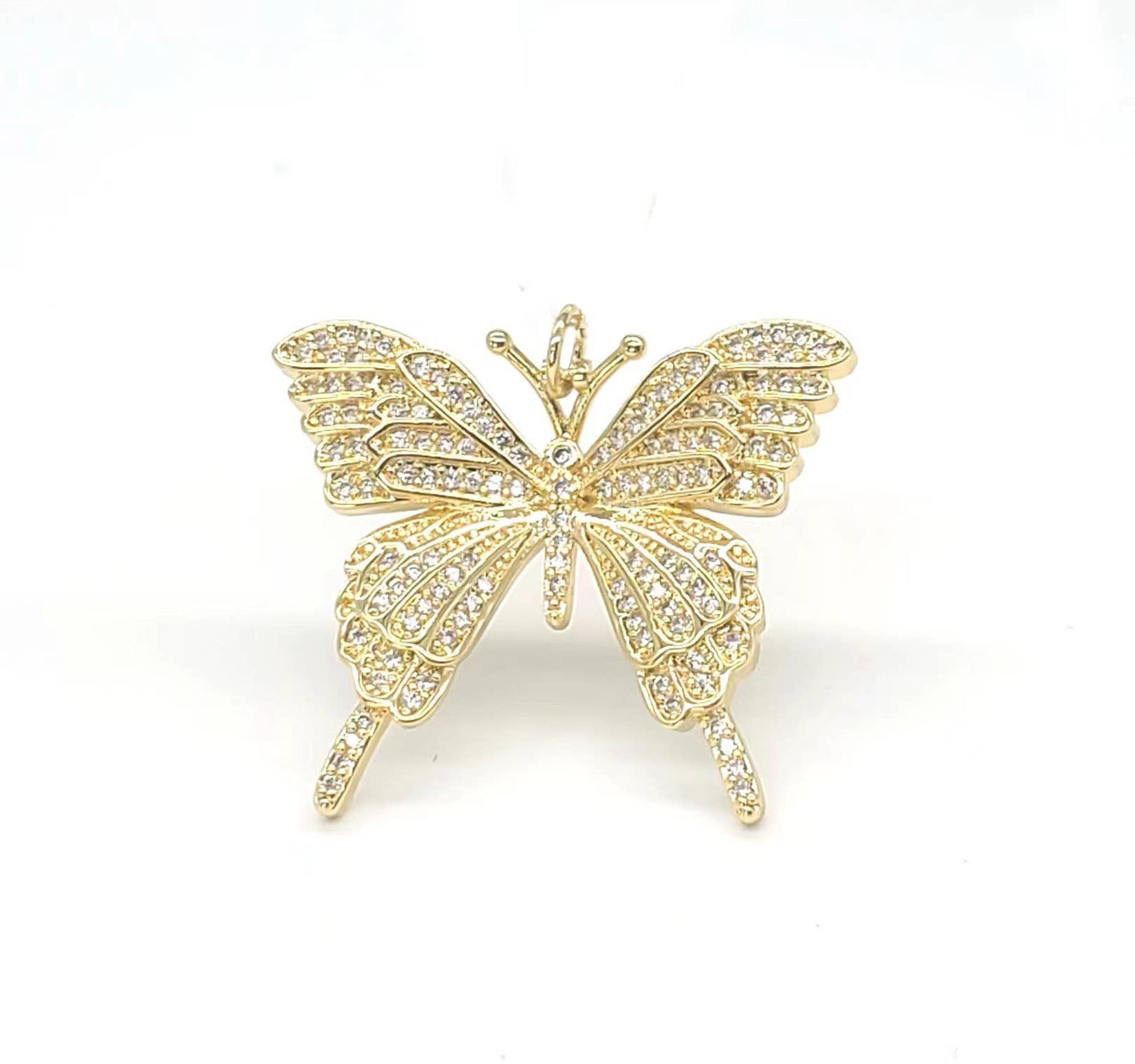 Large Texture Butterfly CZ Charm For Charm Necklace