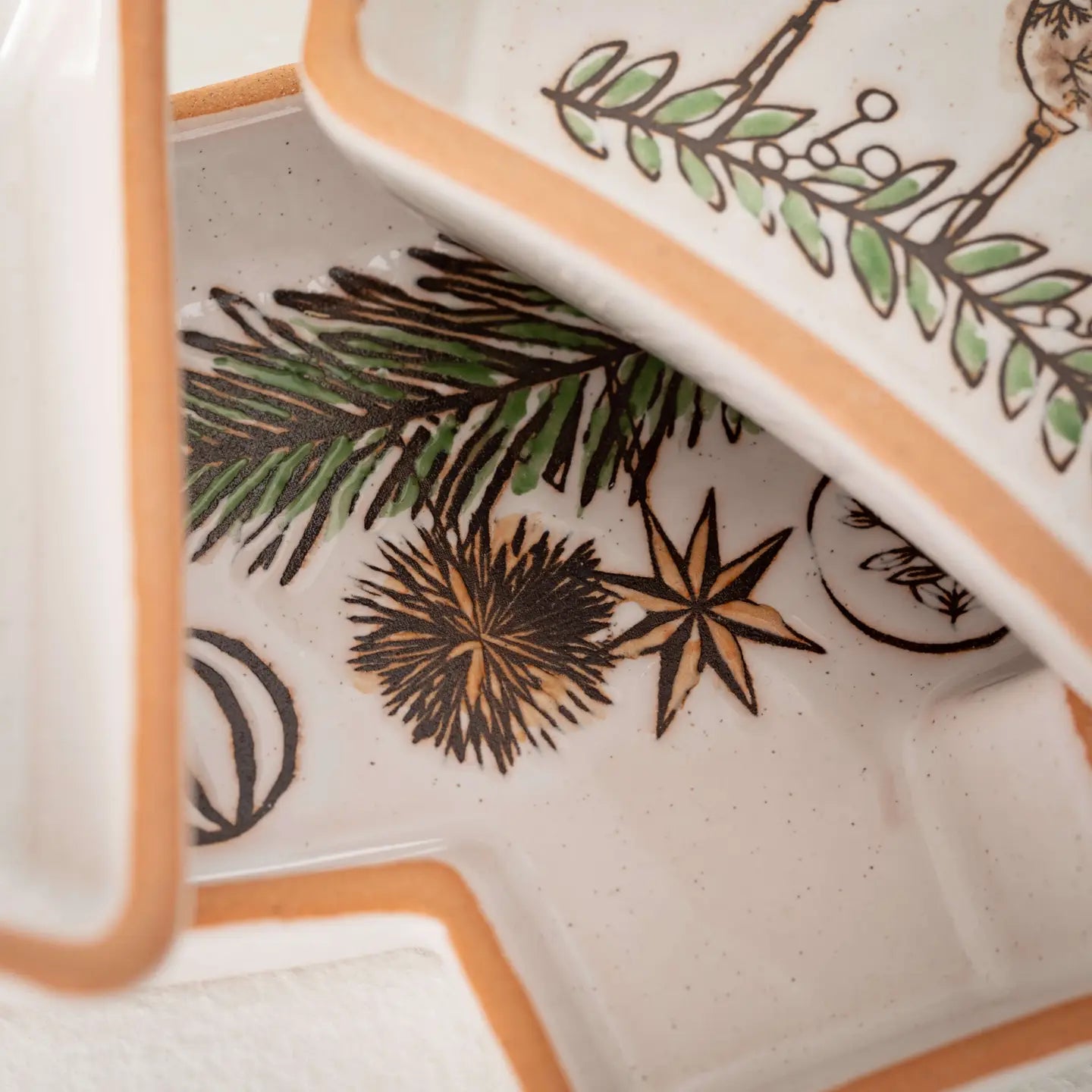 3pc Ceramic Ivory Holiday Platter