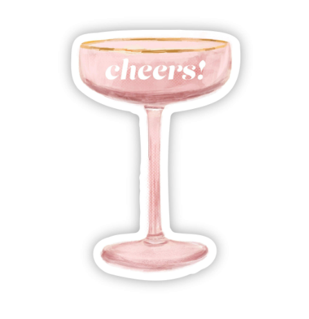 Cheers Pink Champagne Glass Vinyl Sticker