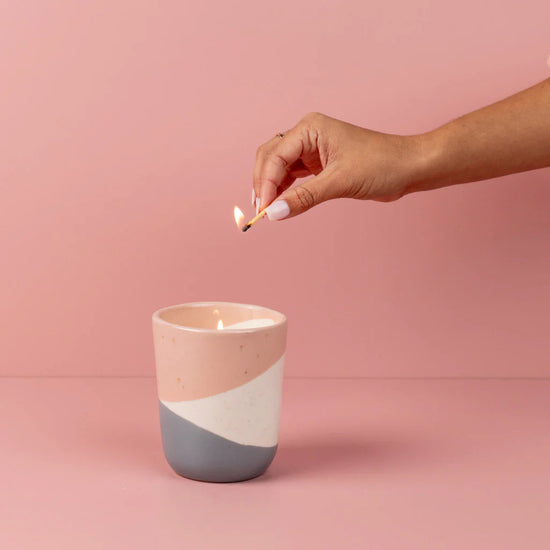 Sweet Grace Neutral Grey/Pink Ceramic Pot Candle