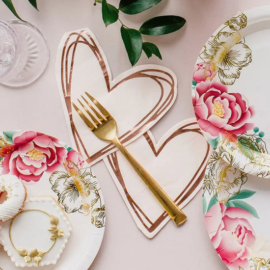 Load image into Gallery viewer, Heart Napkins with Rose Gold Foil
