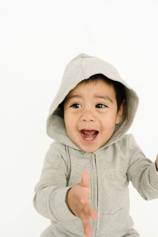Ash Gray Zip Up Hooded Romper