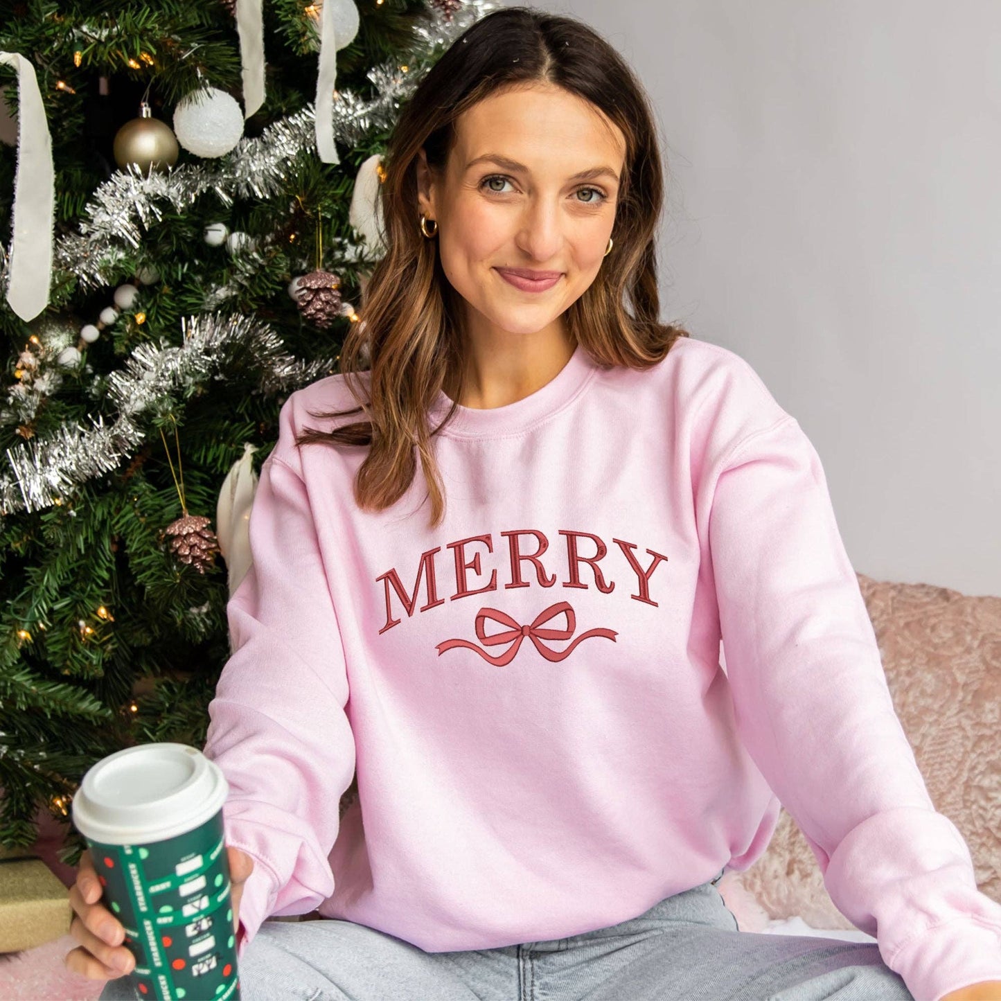Coquette Merry Bow Embroidered Crewneck Sweatshirt: Cotton / Polyester
