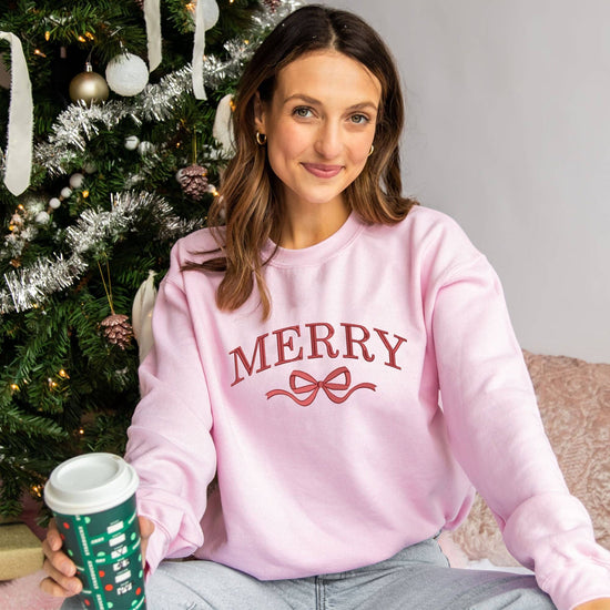 Coquette Merry Bow Embroidered Crewneck Sweatshirt: Cotton / Polyester