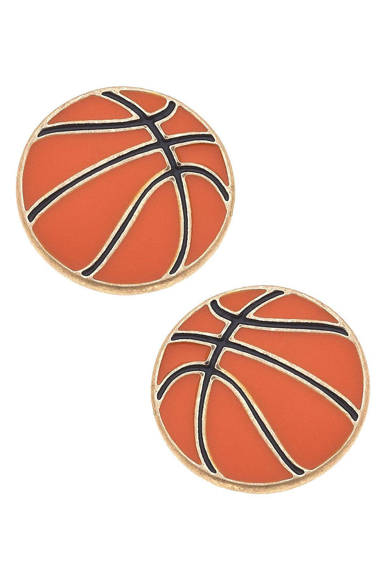 Basketball Enamel Stud Earrings in Orange