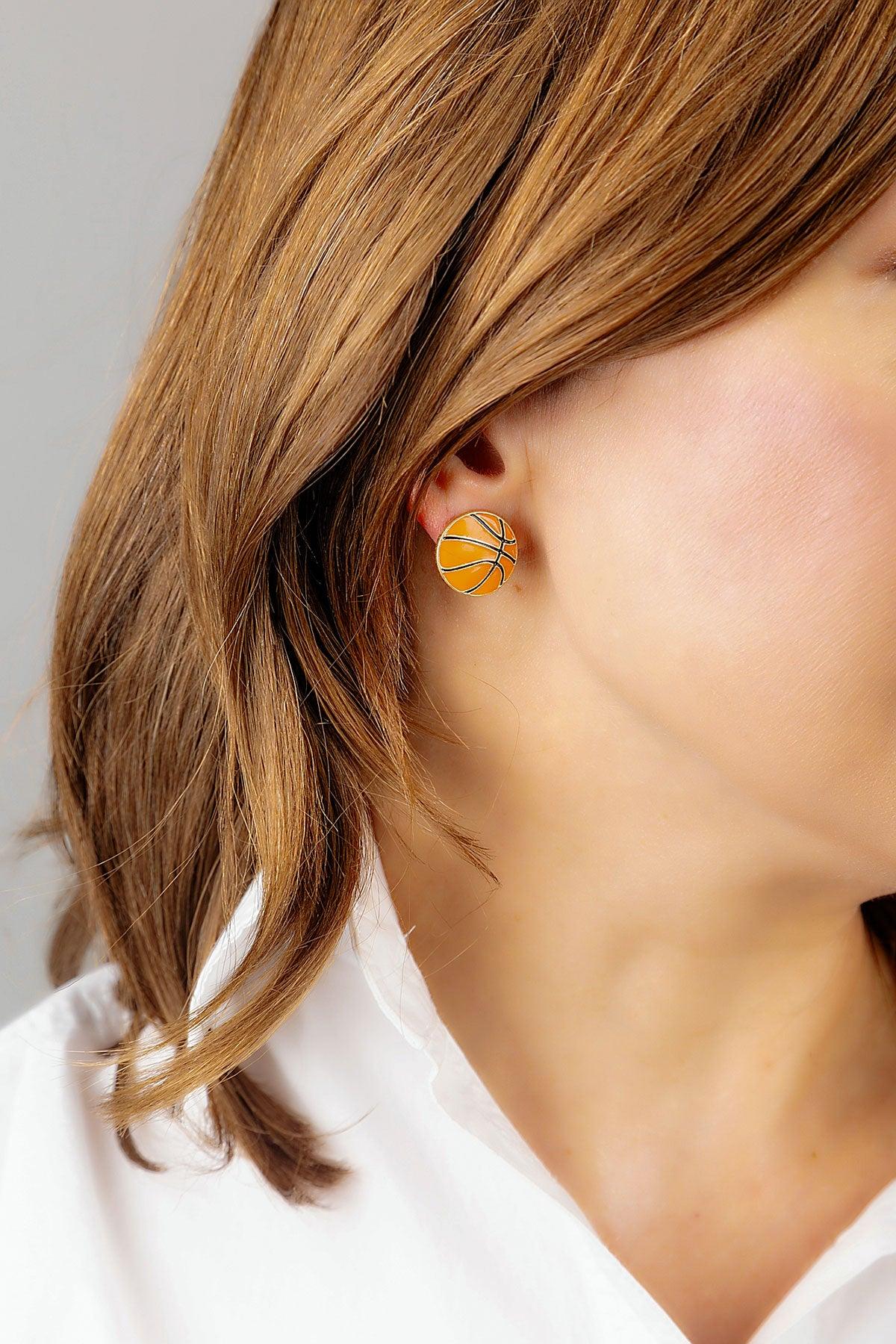 Basketball Enamel Stud Earrings in Orange
